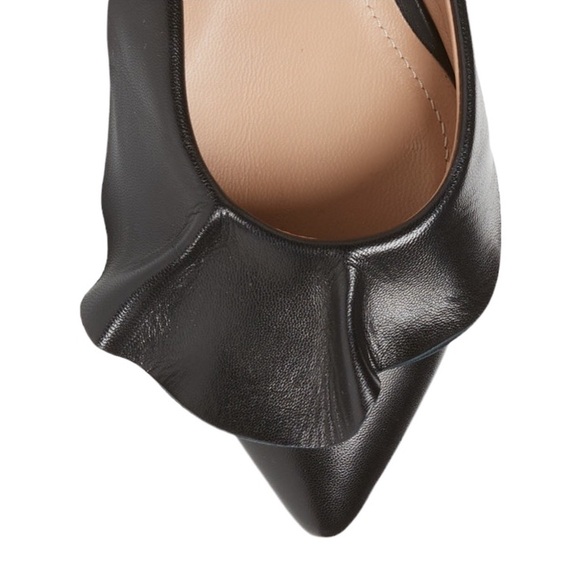 Lewitt Italy Alessia Ruffle Point Toe Ankle Strap Black Leather Flats 35 5 - Picture 12 of 16